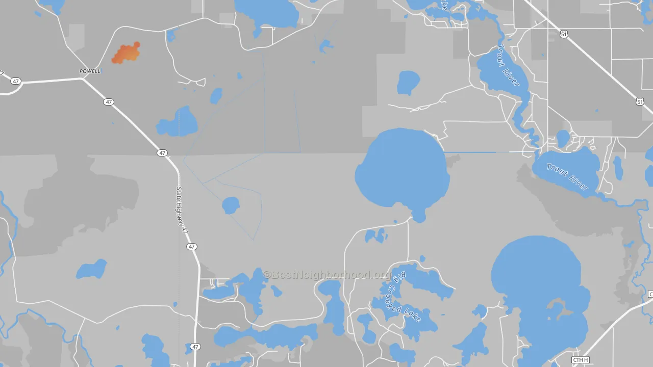 Bike Grade map of Powell, WI