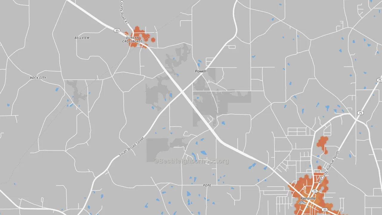 Bike Grade map of Powells Crossroads, AL