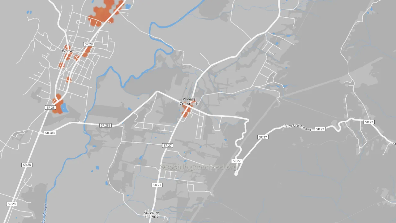 Bike Grade map of Powells Crossroads, TN