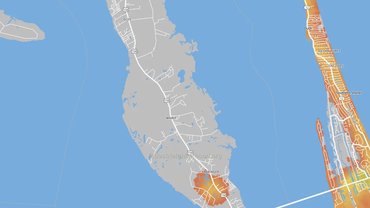 Bike Grade map of Powells Point, NC