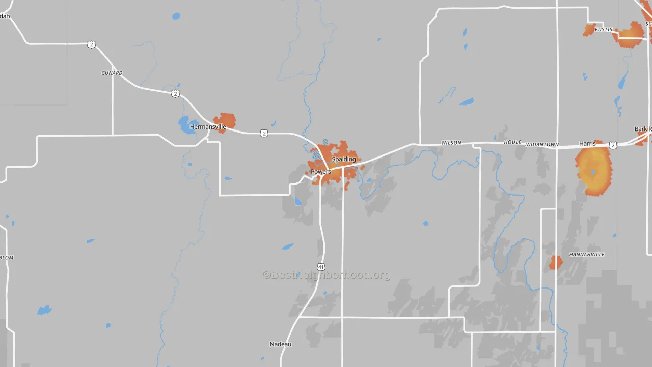 Bike Grade map of Powers, MI