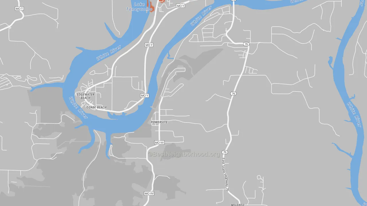 Bike Grade map of Powersite, MO