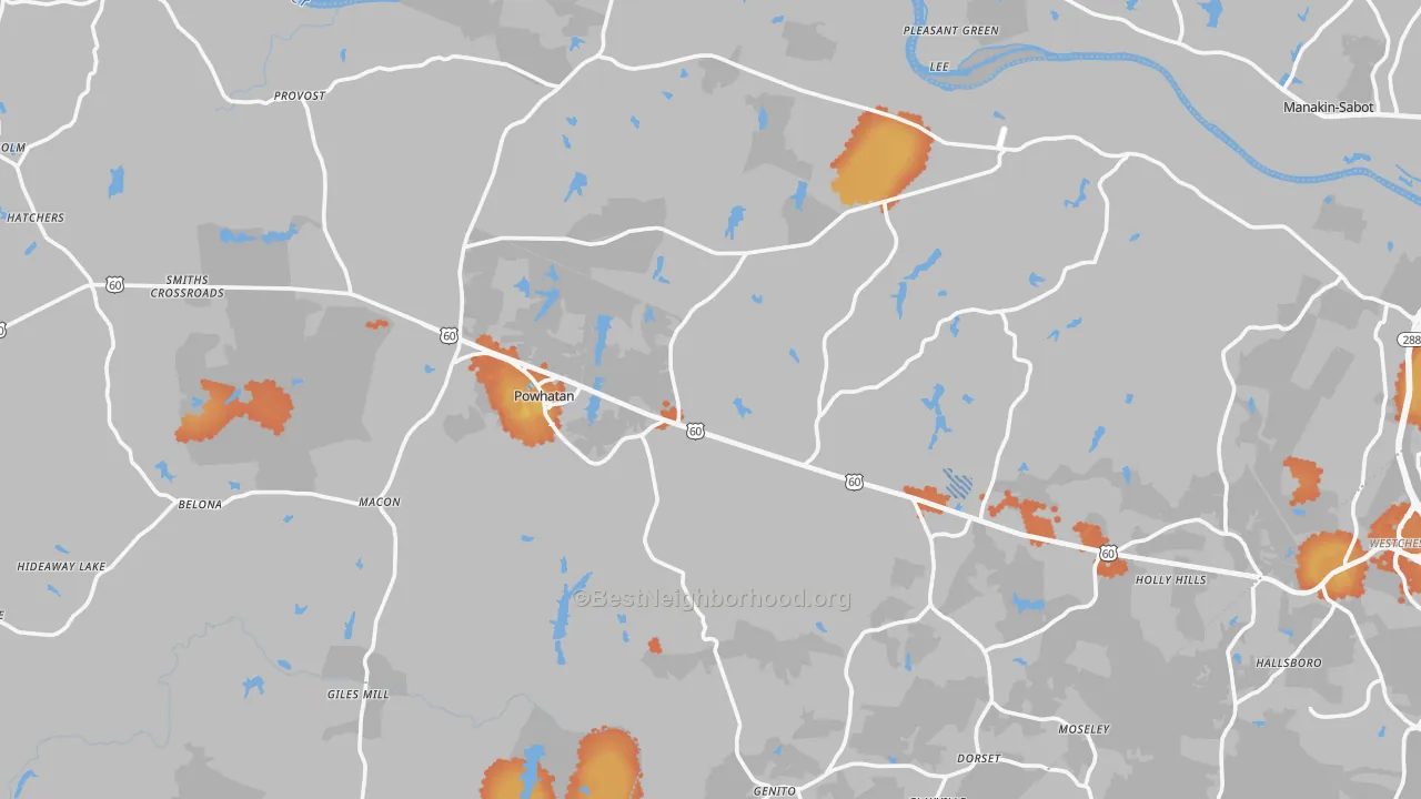 Bike Grade map of Powhatan County, VA