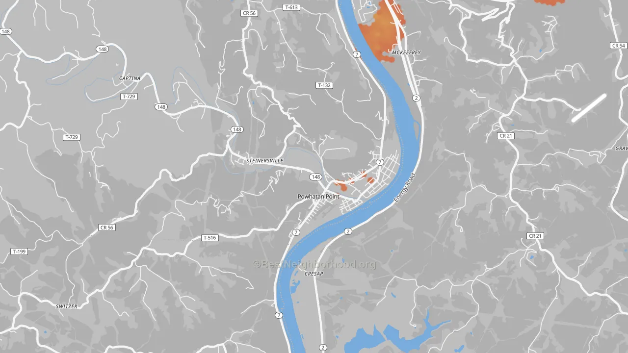 Bike Grade map of Powhatan Point, OH