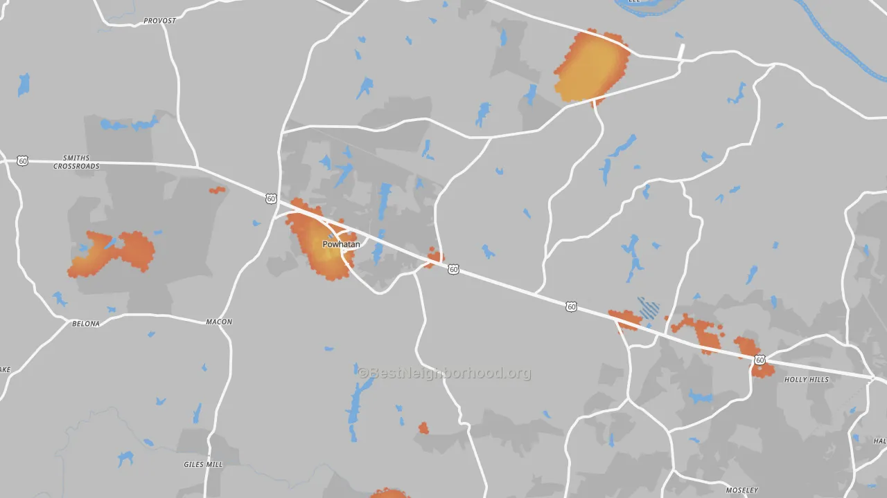 Bike Grade map of Powhatan, VA