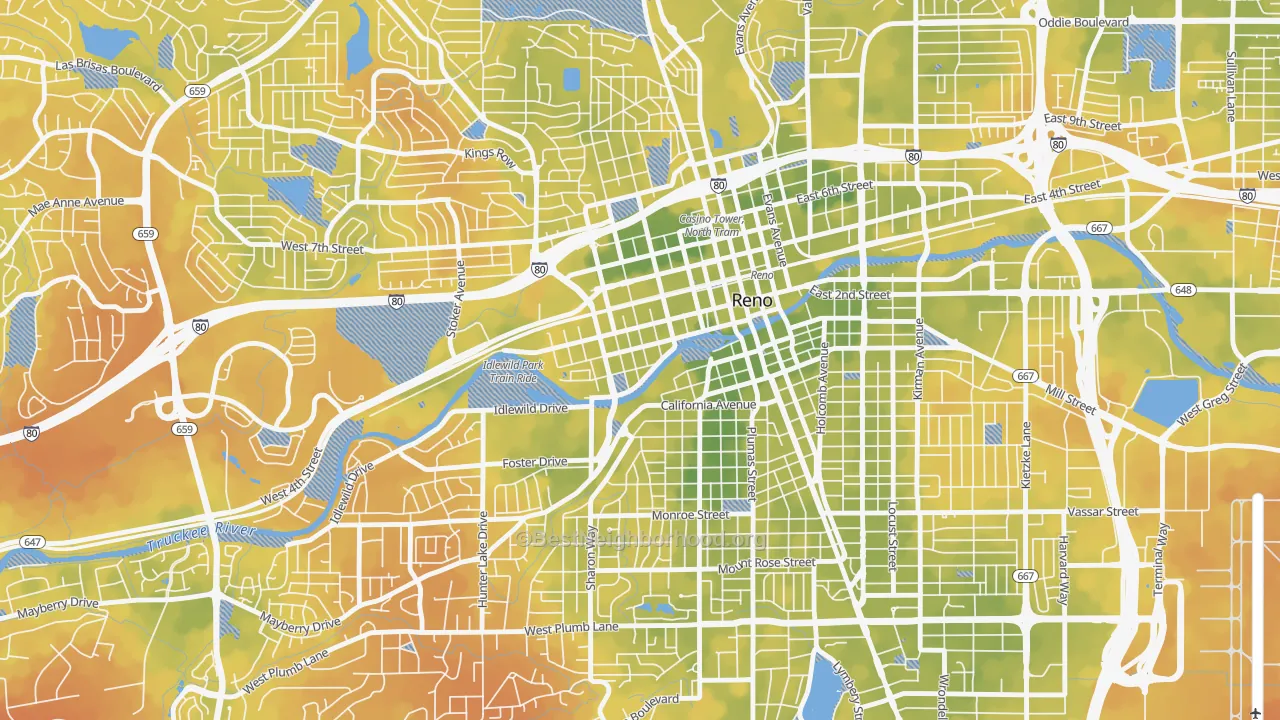 Bike Grade map of Powning Addition, Reno, NV