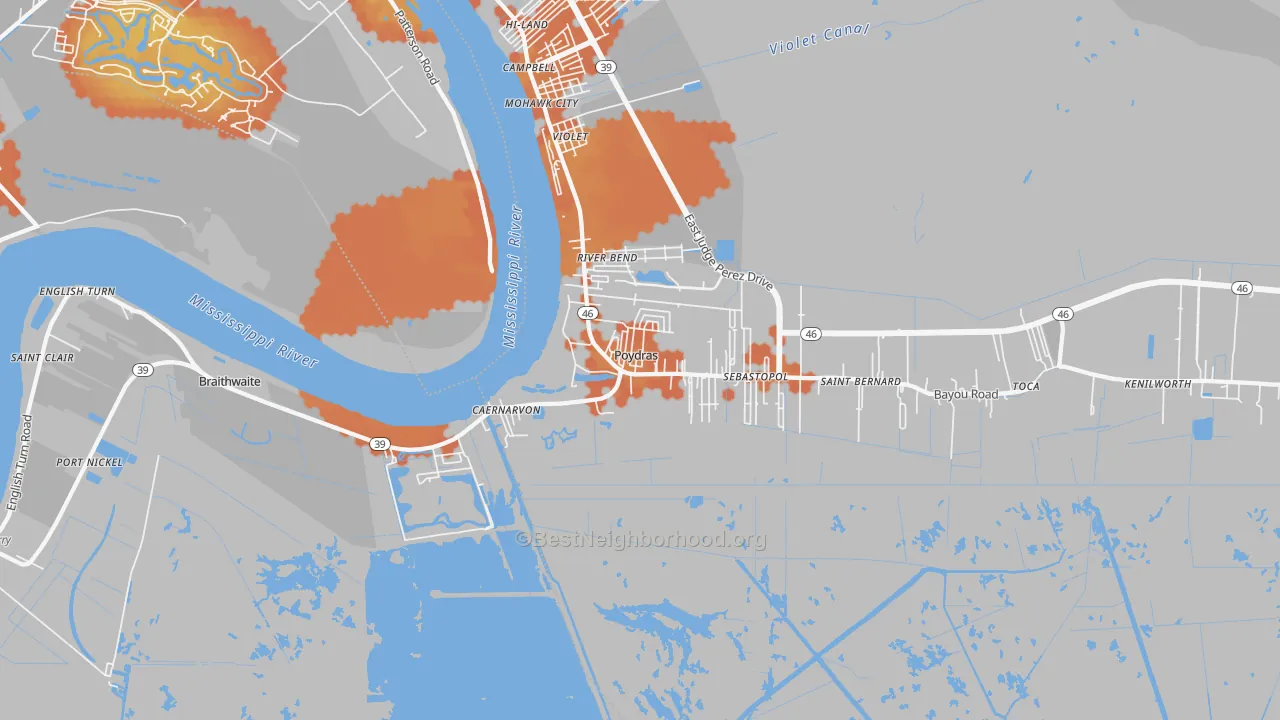 Bike Grade map of Poydras, LA