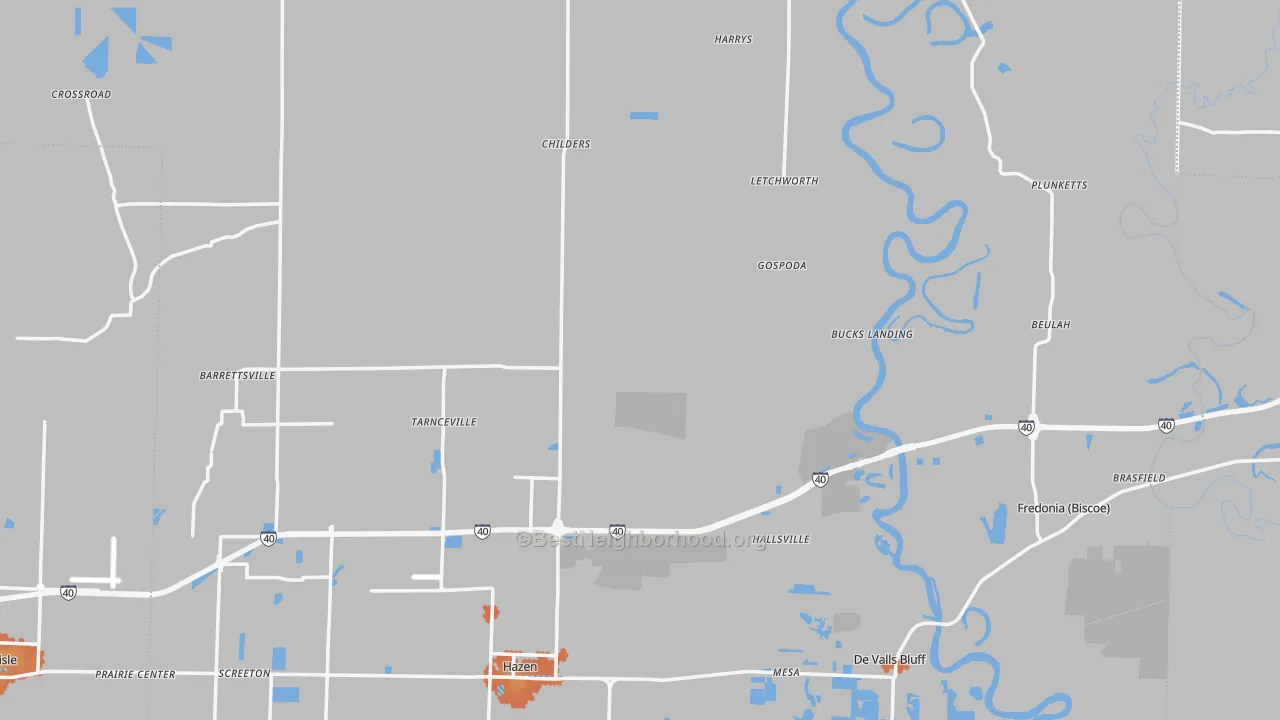 Bike Grade map of Prairie County, AR
