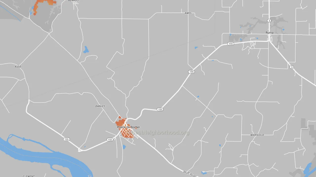 Bike Grade map of Prairie Du Rocher, IL