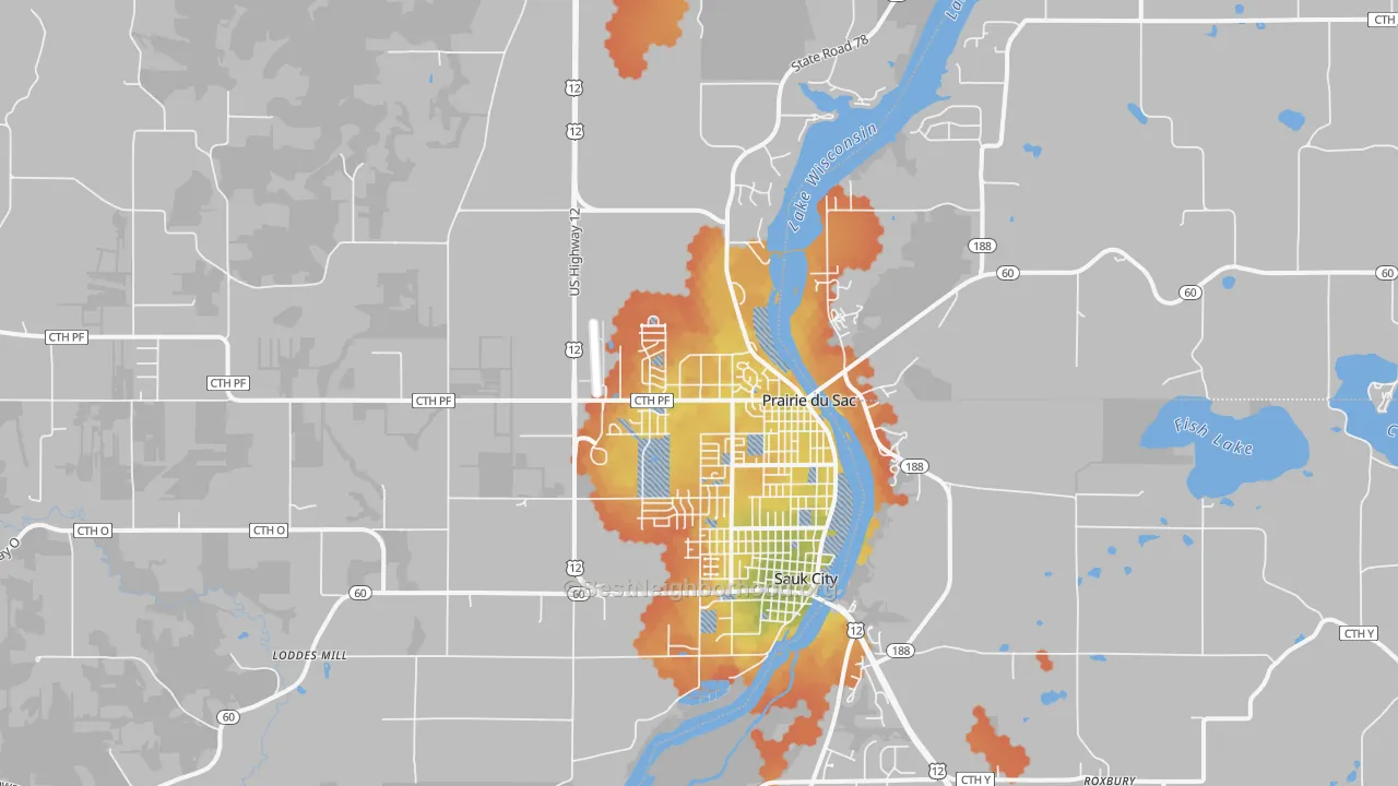 Bike Grade map of Prairie Du Sac, WI
