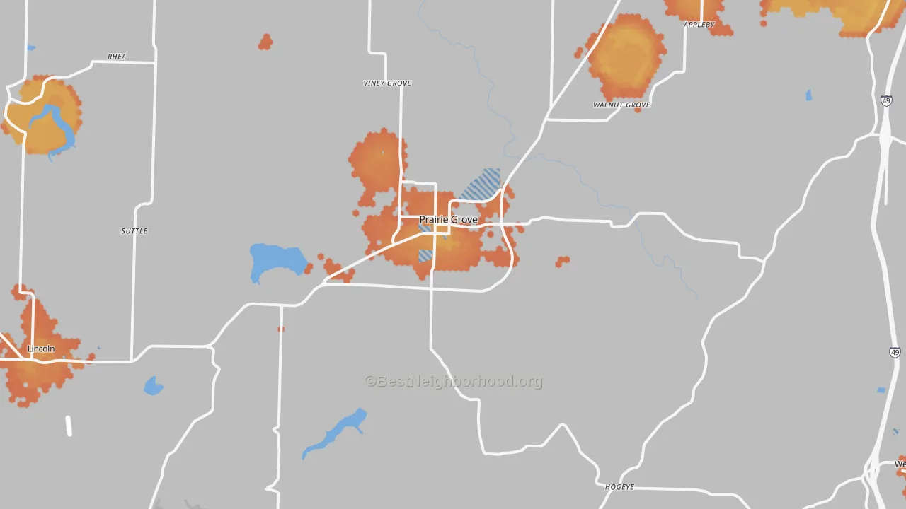 Bike Grade map of Prairie Grove, AR
