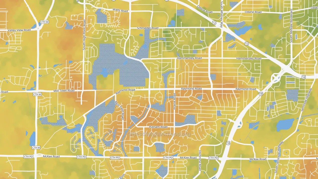 Bike Grade map of Prairie Hills, Madison, WI