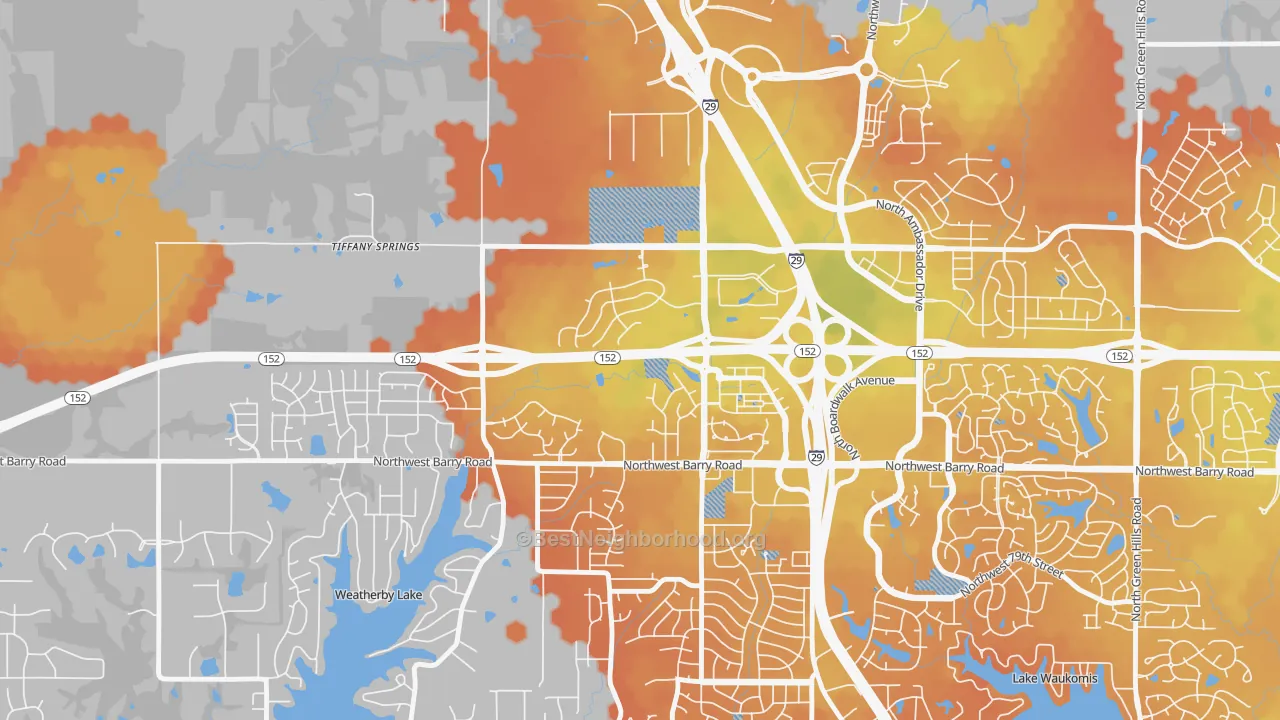 Bike Grade map of Prairie Point-Wildberry, Kansas City, MO