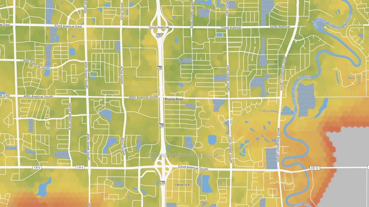 Bike Grade map of Prairie Rose, ND