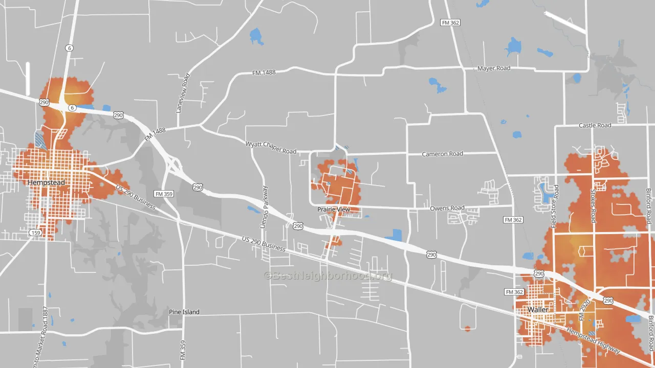 Bike Grade map of Prairie View, TX