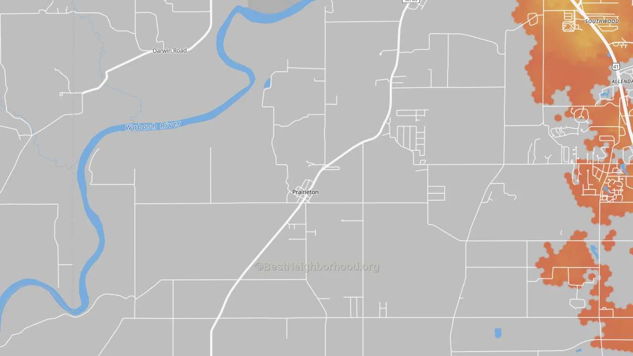 Bike Grade map of Prairieton, IN