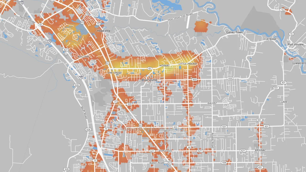 Bike Grade map of Prairieville, LA