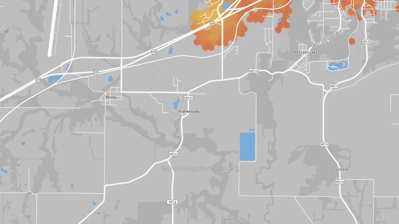 Bike Grade map of Prathersville, MO
