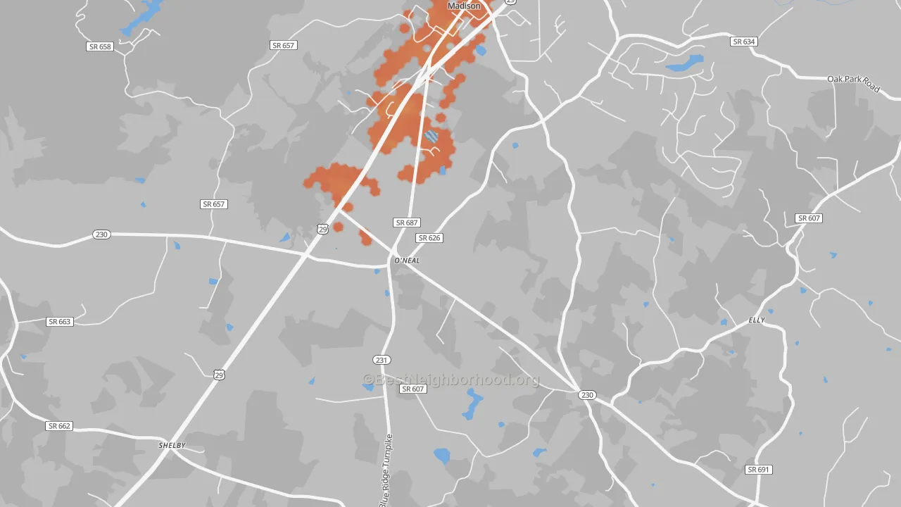 Bike Grade map of Pratts, VA