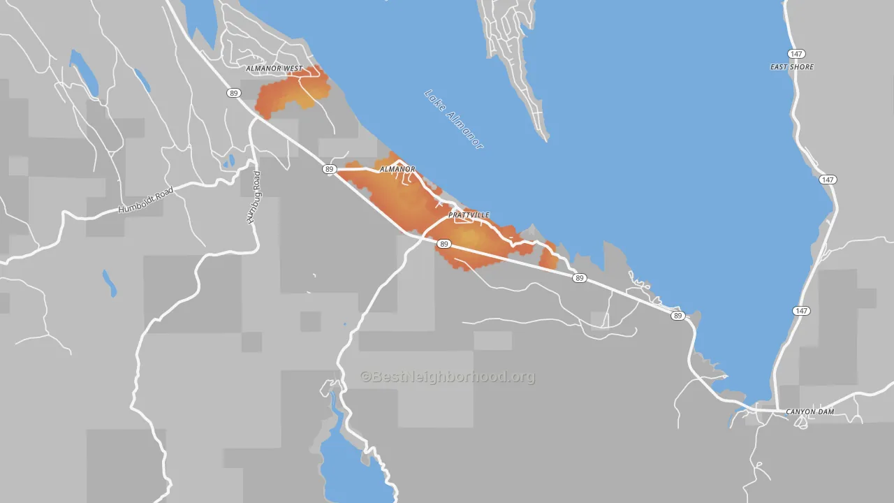 Bike Grade map of Prattville, CA