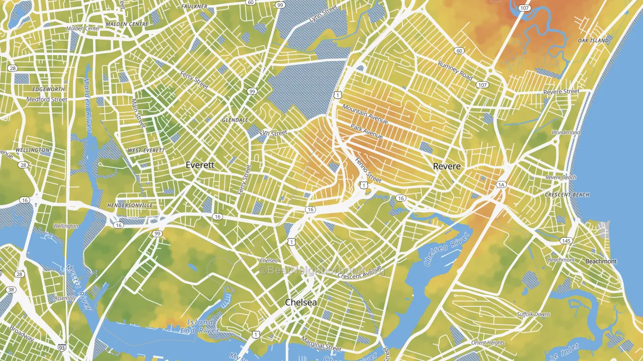 Bike Grade map of Prattville, Chelsea, MA