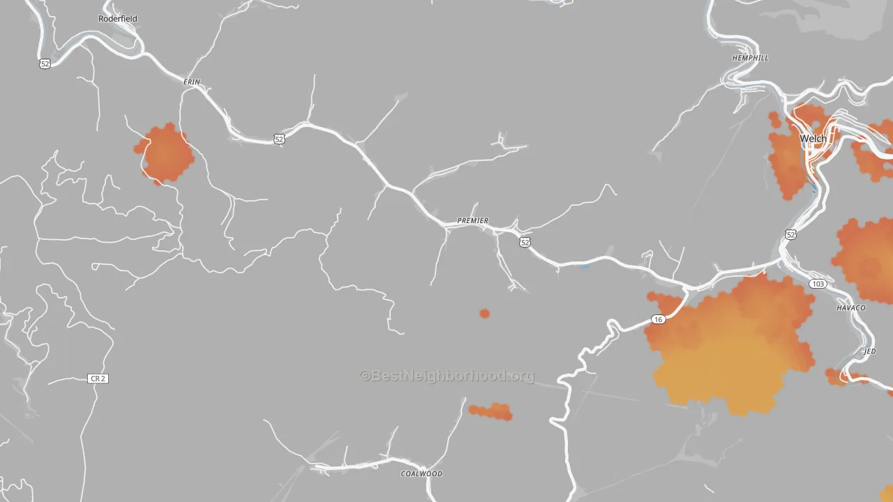 Bike Grade map of Premier, WV