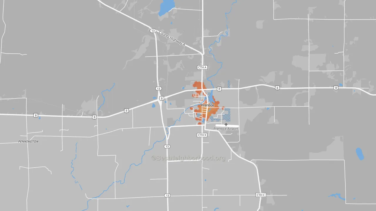 Bike Grade map of Prentice, WI