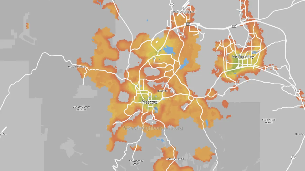 Bike Grade map of Prescott, AZ