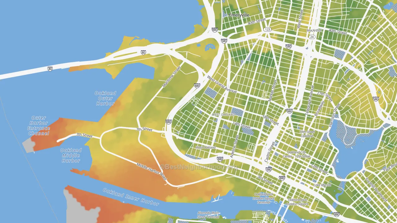 Bike Grade map of Prescott, Oakland, CA