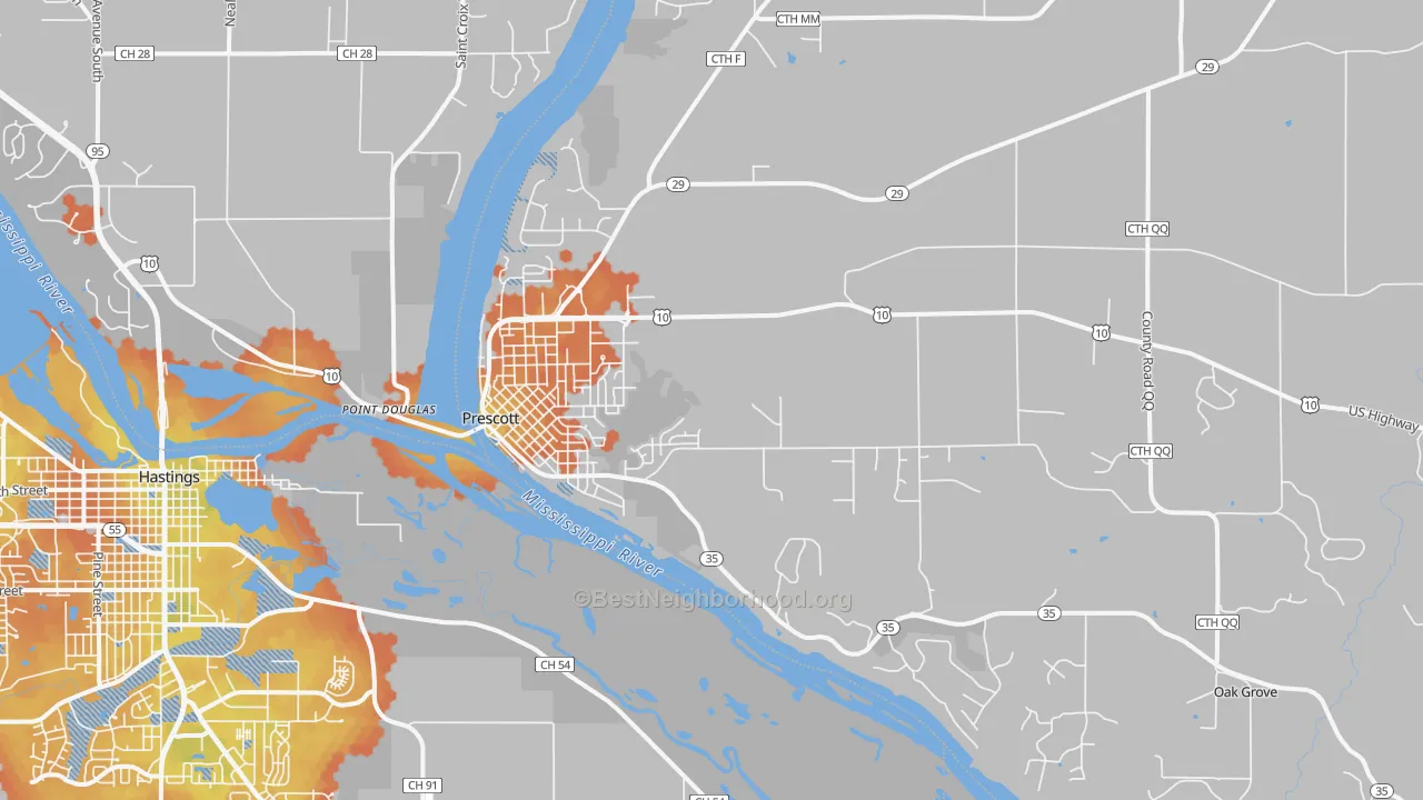 Bike Grade map of Prescott, WI