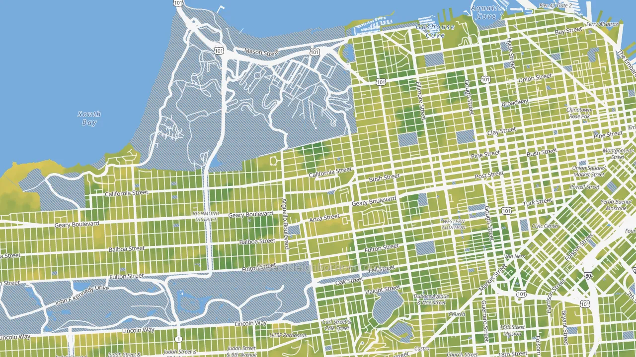 Bike Grade map of Presidio Heights, San Francisco, CA