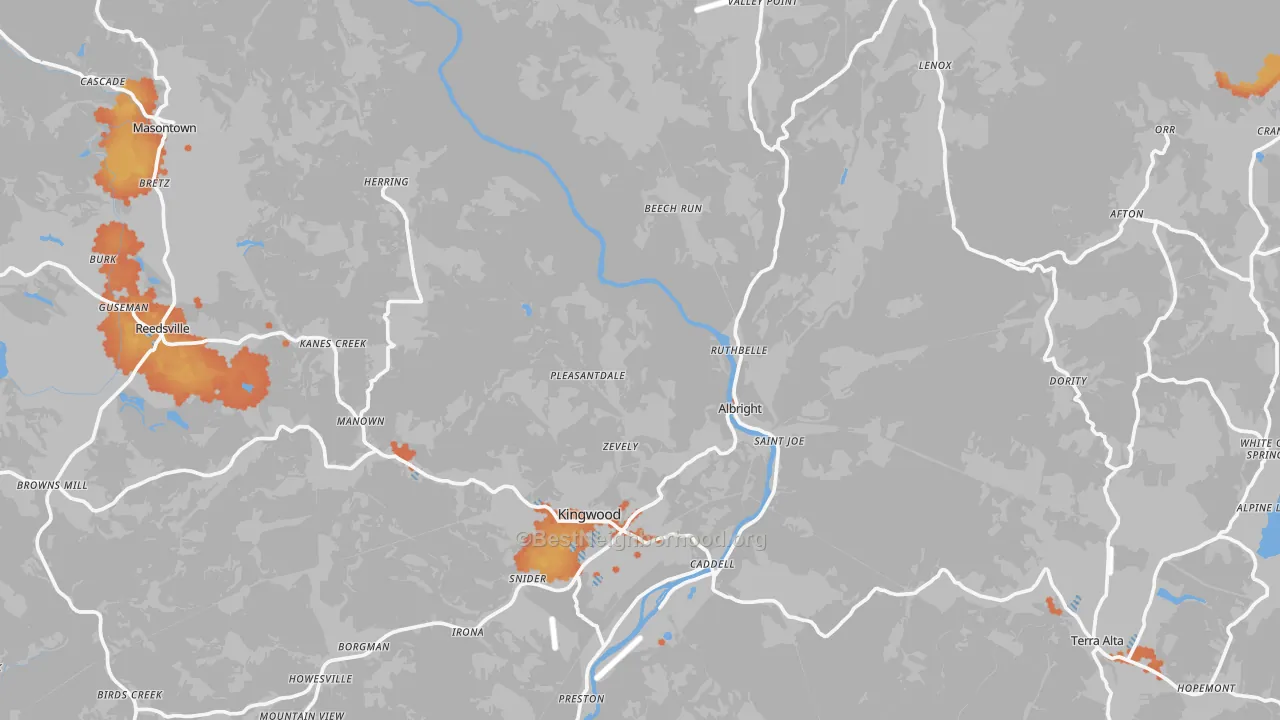 Bike Grade map of Preston County, WV