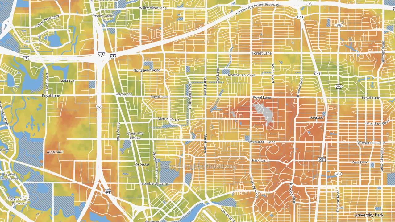 Bike Grade map of Preston Hollow, Dallas, TX