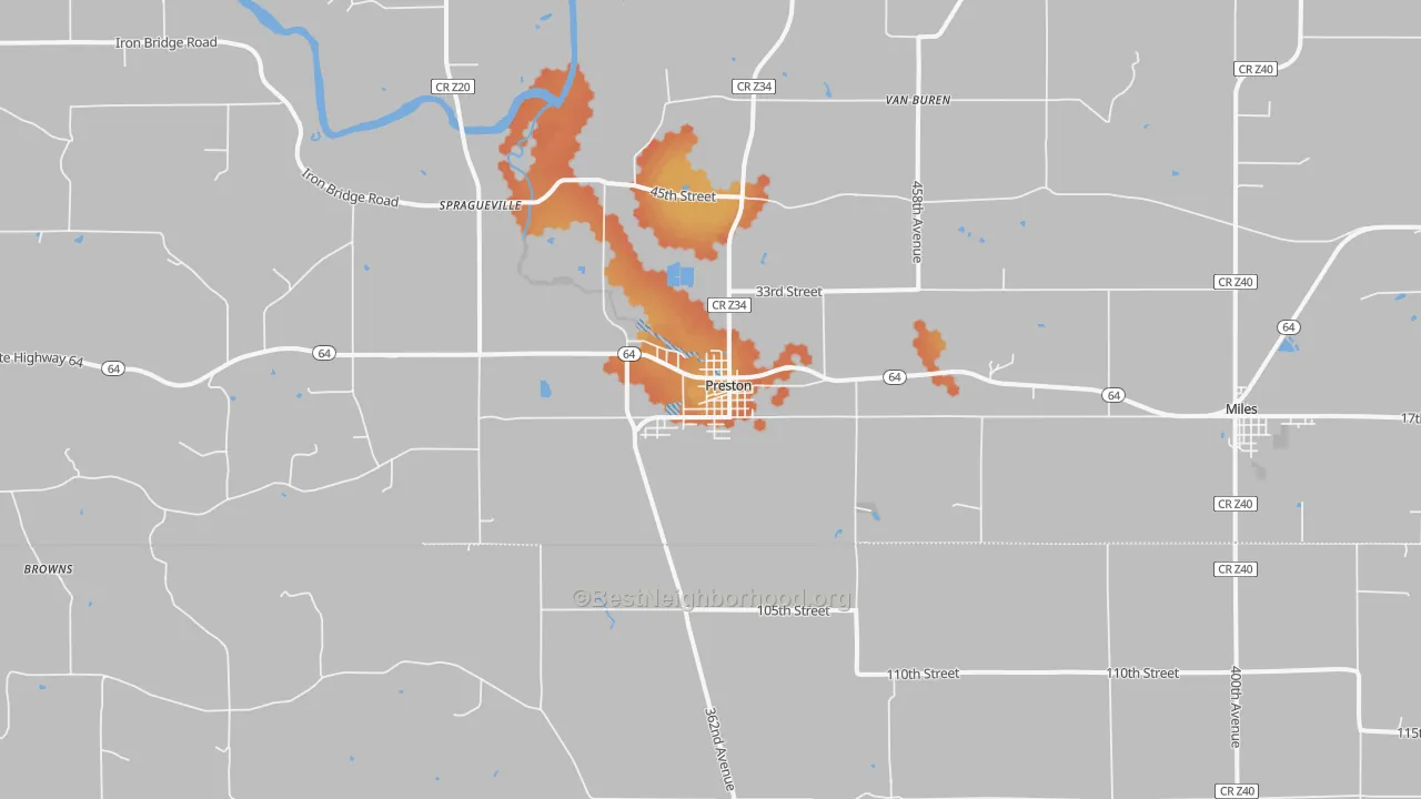 Bike Grade map of Preston, IA