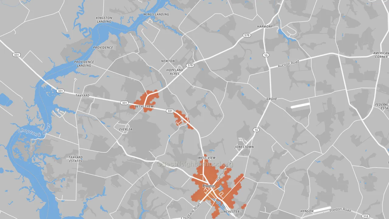 Bike Grade map of Preston, MD