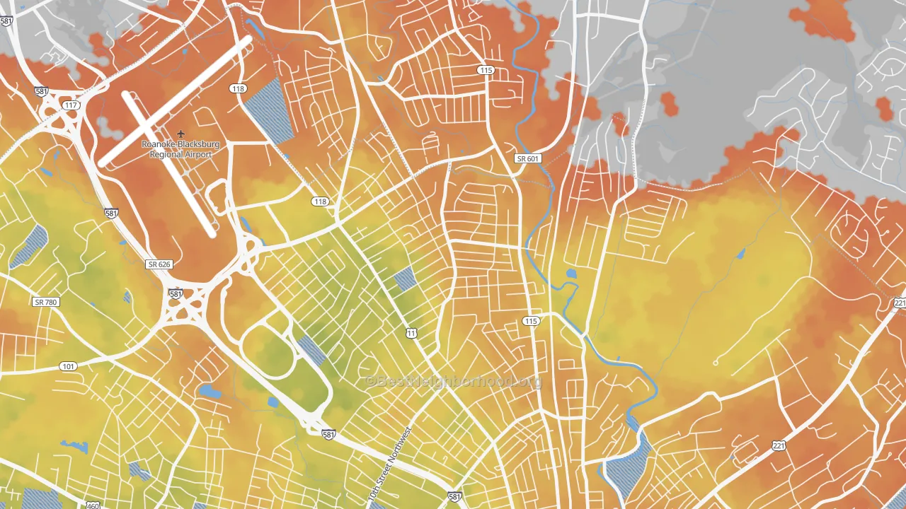 Bike Grade map of Preston Park, Roanoke, VA