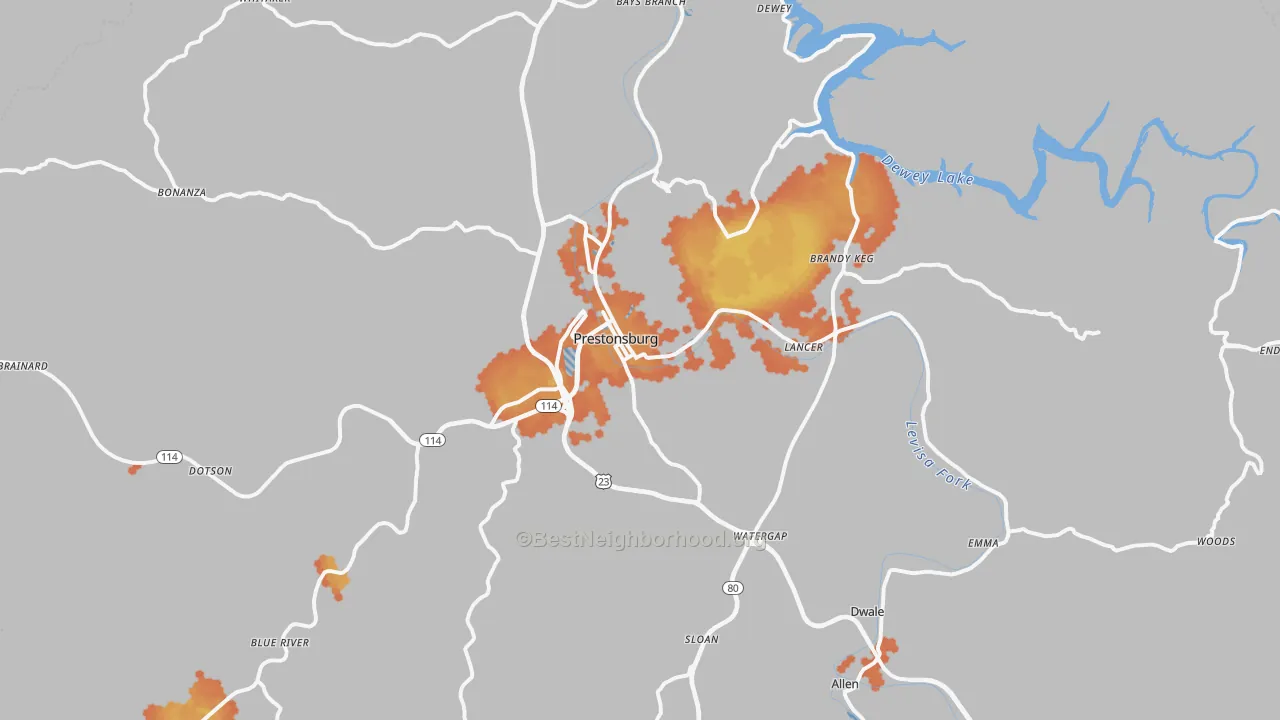 Bike Grade map of Prestonsburg, KY