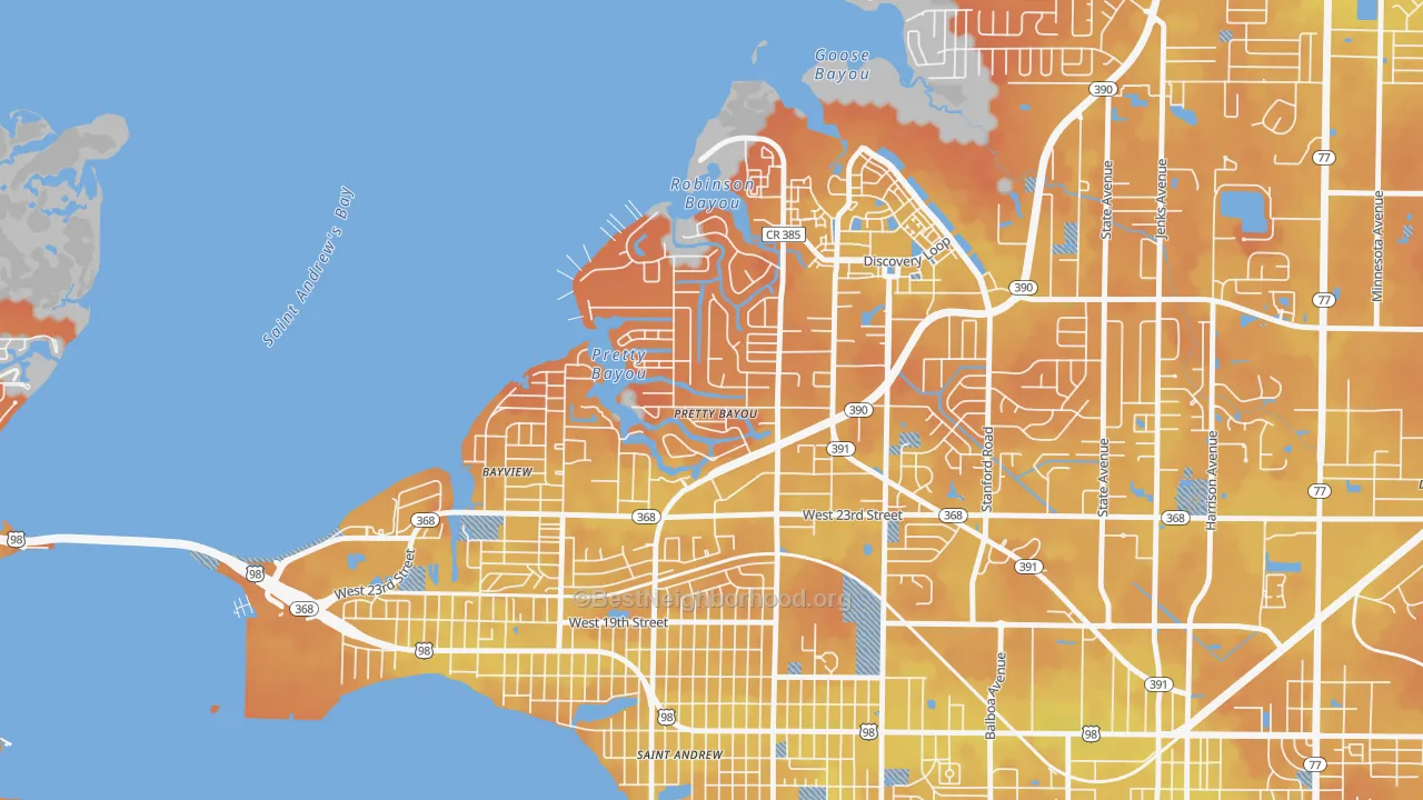 Bike Grade map of Pretty Bayou, FL