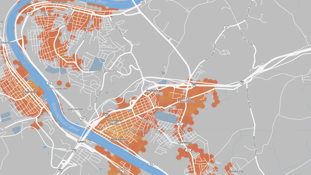 Bike Grade map of Pricedale, PA