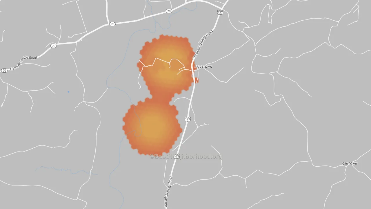 Bike Grade map of Pricetown, KY
