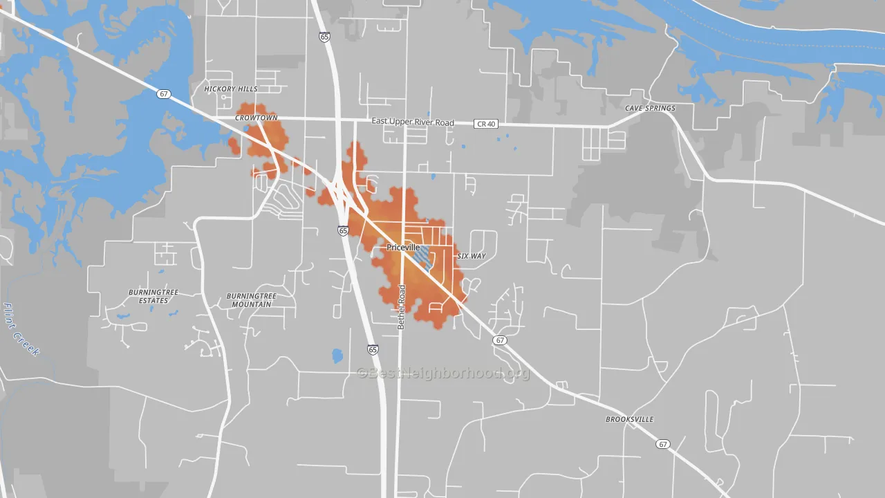 Bike Grade map of Priceville, AL