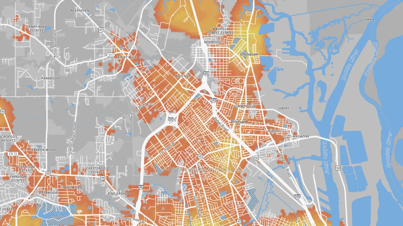 Bike Grade map of Prichard, AL