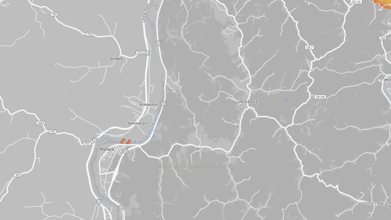 Bike Grade map of Prichard, WV