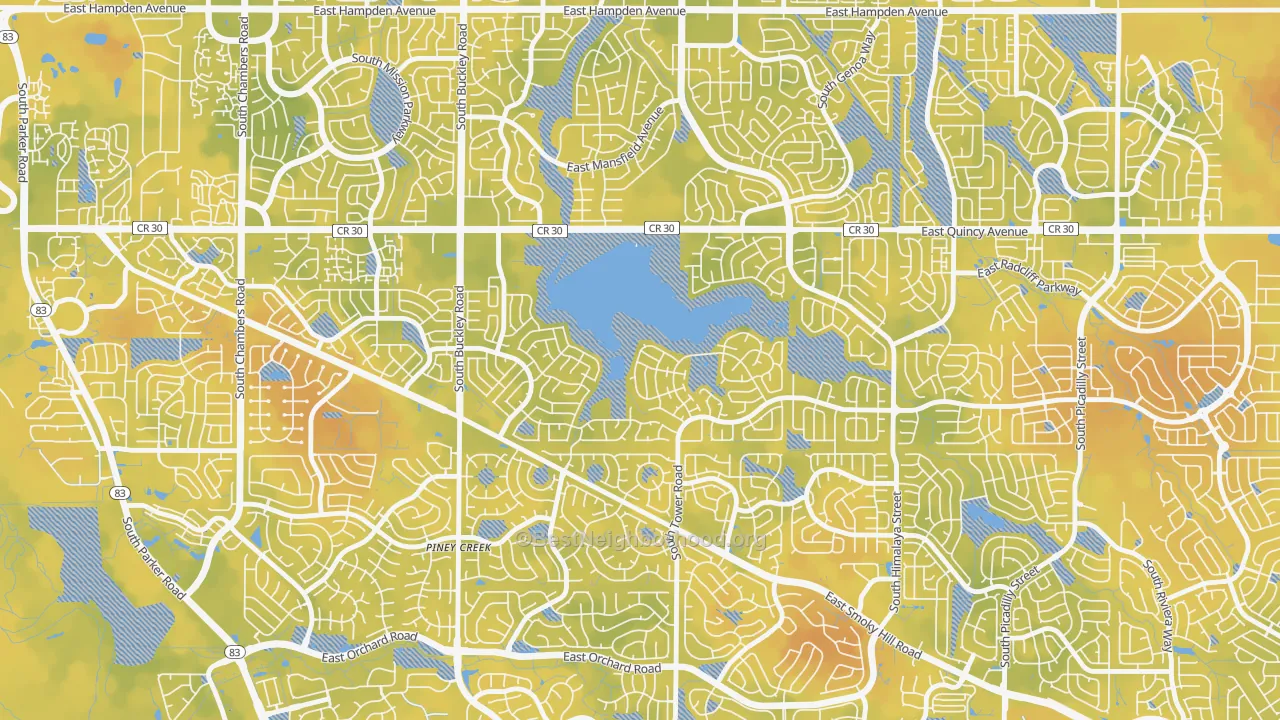 Bike Grade map of Prides Crossing, Aurora, CO