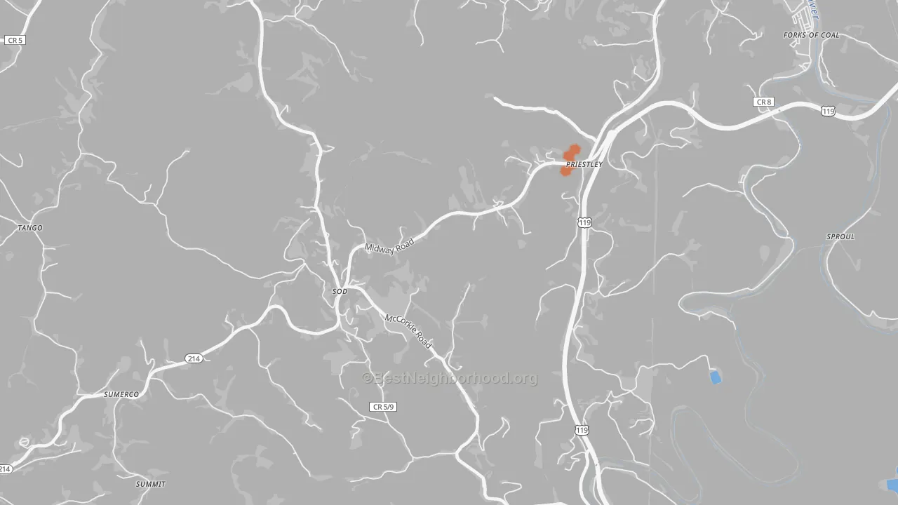 Bike Grade map of Priestley, WV
