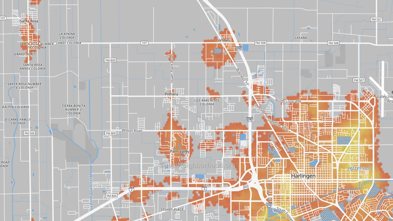 Bike Grade map of Primera, TX