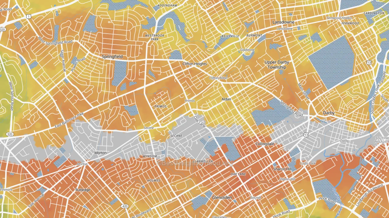 Bike Grade map of Primos, PA