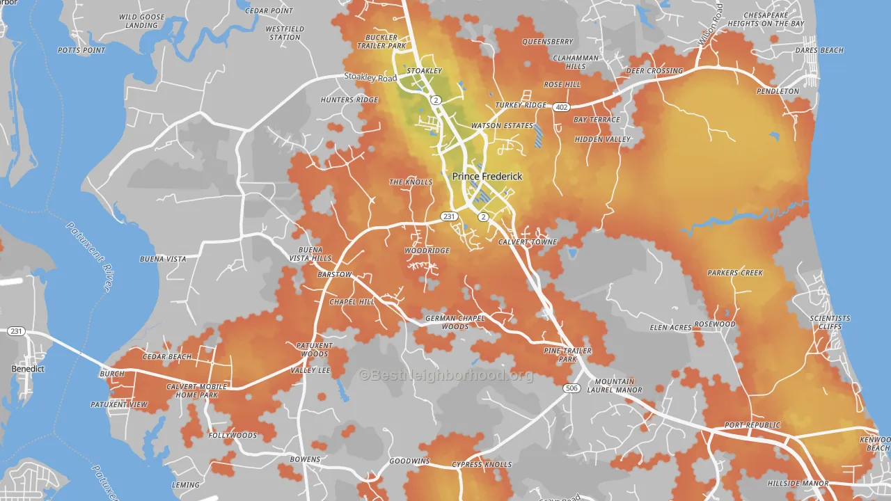 Bike Grade map of Prince Frederick, MD
