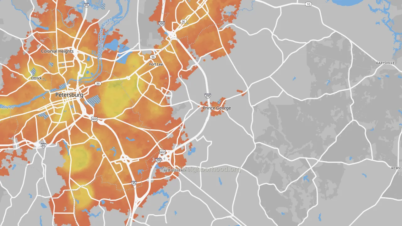 Bike Grade map of Prince George County, VA