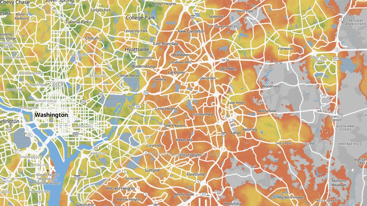 Bike Grade map of Prince George's County, MD